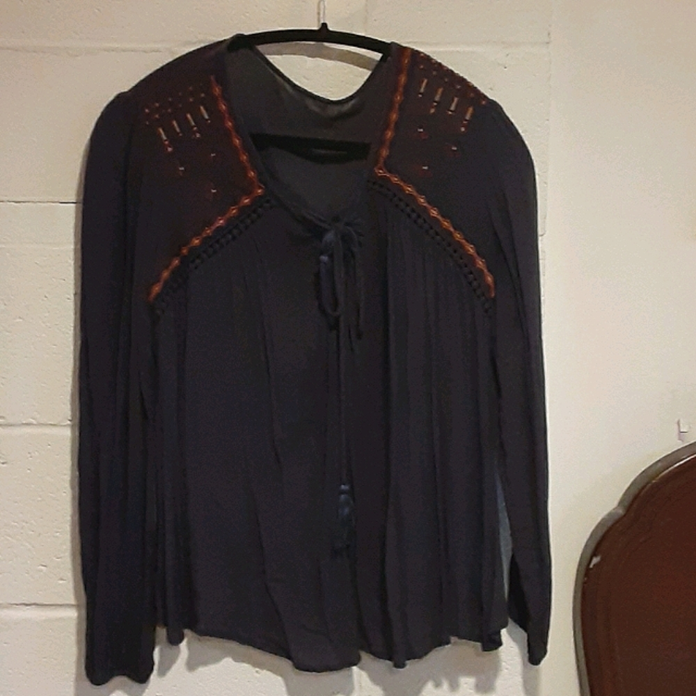 Boho Navy Long Sleeve Blouse